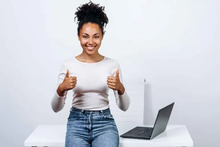 vecteezy attractive girl shows thumbs up she is very happy 3541724 1