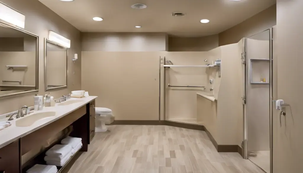 Modern ADA-Compliant Bathroom with Grab Bars and Accessible Sink