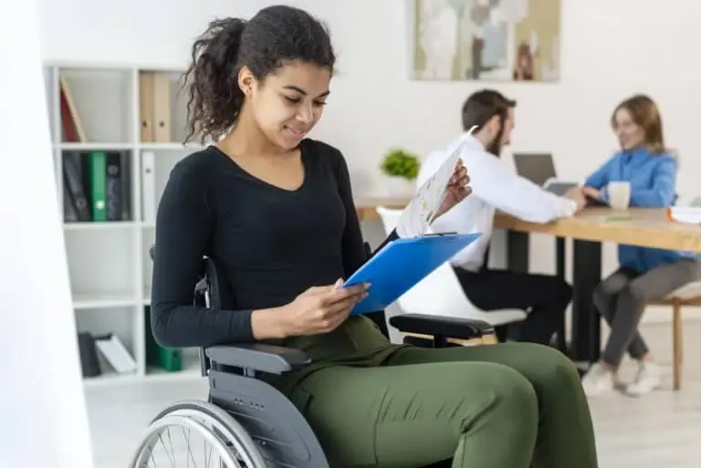 portrait adult woman reading form