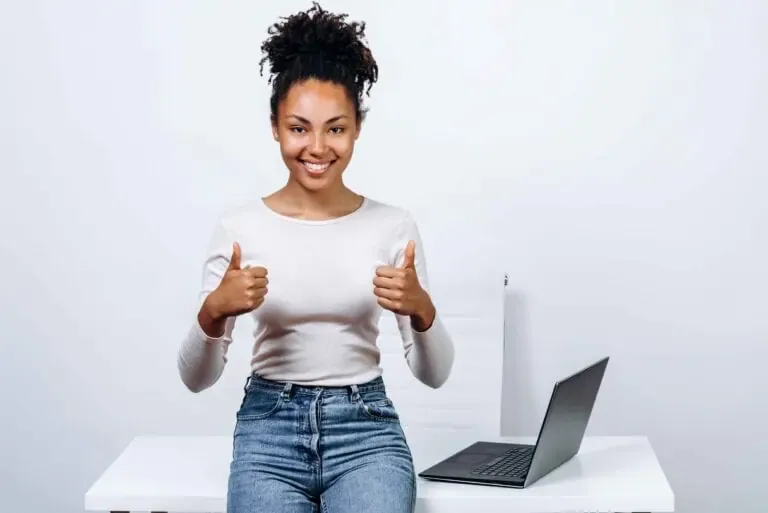 vecteezy attractive girl shows thumbs up she is very happy 3541724 1