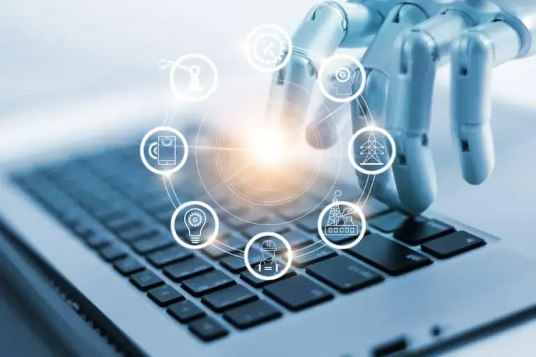 vecteezy hand of robotics connecting to industrial network connection 7019207