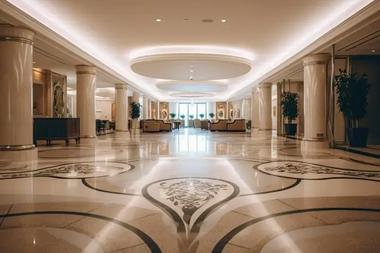 vecteezy interior of a hotel lobby with marble floor and white walls 24579655
