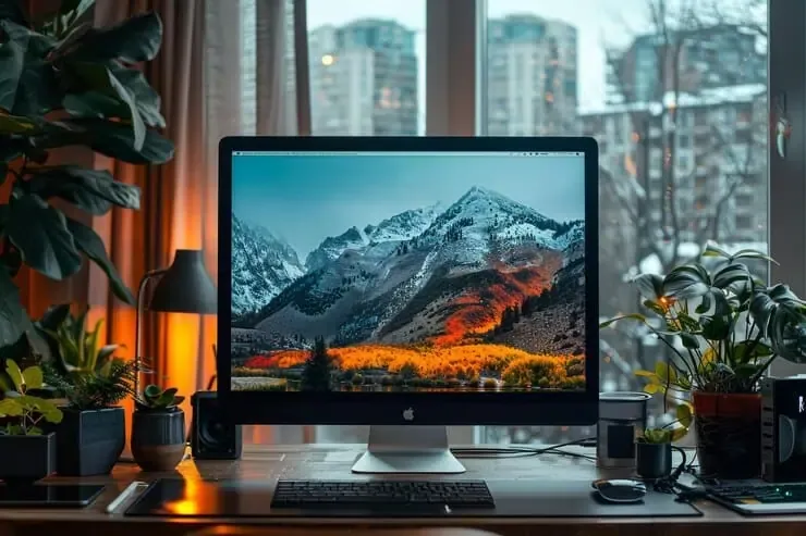 computer monitor with mountain landscape screen 972324 77220